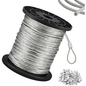 Woobroo 2mm Wire Rope, 304 Stainless Steel Wire Cable 50m, 7x7 Strand Core with 40 Aluminum Crimping Loops, Metal Cable for Hanging, Clothes Line, Garden, Picture Hanging, Garden & Daily DIY Woobroo 2mm Wire Rope, 304 Stainless Steel Wire Cable 50m, 7x7 Strand Core with 40 Aluminum Crimping Loops, Metal Cable for Hanging, Clothes Line, Garden, Picture Hanging, Garden & Daily DIY