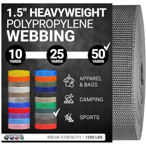 Strapworks Heavyweight Polypropylene Webbing Heavy Duty Poly Strapping for Outdoor DIY Gear Repair, 1.5 Inch x 50 Yards, Charcoal Strapworks Heavyweight Polypropylene Webbing Heavy Duty Poly Strapping for Outdoor DIY Gear Repair, 1.5 Inch x 50 Yards, Charcoal
