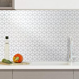 WALPLUS 28.5x14cm@24 pcs Brilliant White Silver Hexacube Wall Tile Sticker Backsplash Tile Paint Stick on Tiles Peel and Stick Self Adhesive Wall Tiles Stickers for Kitchen Bathroom Tile Transfer WALPLUS 28.5x14cm@24 pcs Brilliant White Silver Hexacube Wall Tile Sticker Backsplash Tile Paint Stick on Tiles Peel and Stick Self Adhesive Wall Tiles Stickers for Kitchen Bathroom Tile Transfer