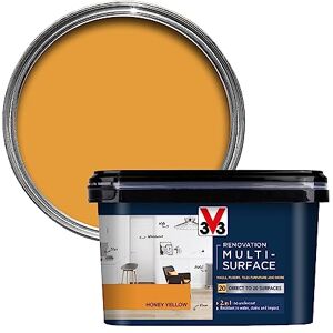 V33 Renovation Multi-Surface Paint No Undercoat Needed Over 20 Surfaces Resistance To Water Stains & Impact High Coverage Honey Yellow 2 Litres V33 Renovation Multi-Surface Paint No Undercoat Needed Over 20 Surfaces Resistance To Water Stains & Impact High Coverage Honey Yellow 2 Litres