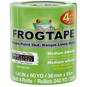 Frog Tape Multi-Surface Masking Tape for Painting 36mm x 55m, Decorators Tape, Painters Masking Tape for Indoor Painting & Decorating Pack of 4 Frog Tape Multi-Surface Masking Tape for Painting 36mm x 55m, Decorators Tape, Painters Masking Tape for Indoor Painting & Decorating Pack of 4