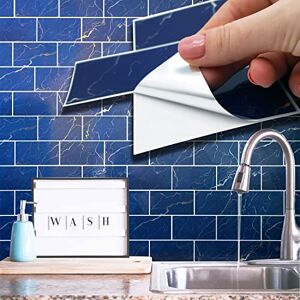 WALPLUS 28.5x14cm@36 pcs Blue Marble Metro Flat Tile Sticker Backsplash Tile Paint Stick on Tiles Peel and Stick Self Adhesive Wall Tiles Stickers for Kitchen Bathroom Tile Transfer WALPLUS 28.5x14cm@36 pcs Blue Marble Metro Flat Tile Sticker Backsplash Tile Paint Stick on Tiles Peel and Stick Self Adhesive Wall Tiles Stickers for Kitchen Bathroom Tile Transfer