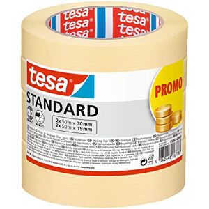 tesa Masking Tape Standard Pack of 2 Painter's tape with strong adhesion for masking during painting work solvent-free 2x 50m x 19mm + 2x 50m x 30mm tesa Masking Tape Standard Pack of 2 Painter's tape with strong adhesion for masking during painting work solvent-free 2x 50m x 19mm + 2x 50m x 30mm