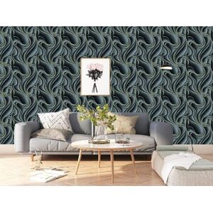 BUVU Vinyl Wallpaper 0.53 x 10 m Washable Wallpaper with Black Wave Motif BUVU Vinyl Wallpaper 0.53 x 10 m Washable Wallpaper with Black Wave Motif
