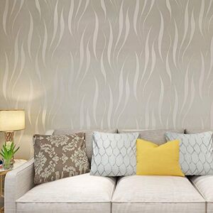 HANMERO ® Modern Minimalist Non-Woven Water Plant Pattern 3D Flocking Embossed Wallpaper Roll for Living Room Bedroom Walls Beige&Grey 0.53m(20.8")*10m(32.8')=5.3㎡(57sqfeet) HANMERO ® Modern Minimalist Non-Woven Water Plant Pattern 3D Flocking Embossed Wallpaper Roll for Living Room Bedroom Walls Beige&Grey 0.53m(20.8")*10m(32.8')=5.3㎡(57sqfeet)