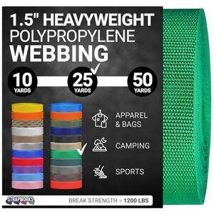 Strapworks Heavyweight Polypropylene Webbing Heavy Duty Poly Strapping for Outdoor DIY Gear Repair, 1.5 Inch x 25 Yards, Kelly Green Strapworks Heavyweight Polypropylene Webbing Heavy Duty Poly Strapping for Outdoor DIY Gear Repair, 1.5 Inch x 25 Yards, Kelly Green