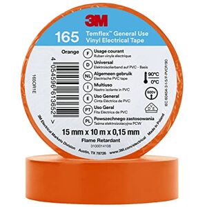 3M Temflex Vinyl Electrical Tape 165, Orange, 15 mm x 10 m, 100 Rolls/Case 3M Temflex Vinyl Electrical Tape 165, Orange, 15 mm x 10 m, 100 Rolls/Case