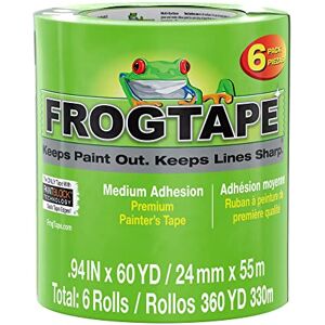 Frog Tape Multi-Surface Masking Tape for Painting 24mm x 55m, Decorators Tape, Painters Masking Tape for Indoor Painting & Decorating Pack of 6 Frog Tape Multi-Surface Masking Tape for Painting 24mm x 55m, Decorators Tape, Painters Masking Tape for Indoor Painting & Decorating Pack of 6