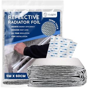 CUQOO Radiator Reflector Foil 5m x 60cm 3.6mm Thick Bubble Wrap Insulation, Energy-Saving Heat Deflector Panels, Reflective Foil Roll for Radiator Efficiency CUQOO Radiator Reflector Foil 5m x 60cm 3.6mm Thick Bubble Wrap Insulation, Energy-Saving Heat Deflector Panels, Reflective Foil Roll for Radiator Efficiency