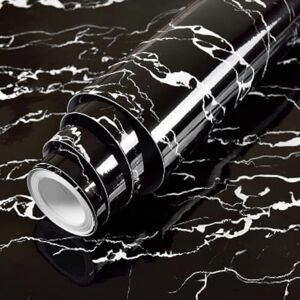 Hode Self Adhesive Wallpaper Sticky Back Vinyl Film Peel and Stick Removable Waterproof Decorative Sticker Roll (Black and White Glossy Marble 40cmX3m) for Furniture Wall Door Table Shelf Countertop Hode Self Adhesive Wallpaper Sticky Back Vinyl Film Peel and Stick Removable Waterproof Decorative Sticker Roll (Black and White Glossy Marble 40cmX3m) for Furniture Wall Door Table Shelf Countertop