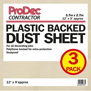 ProDec Contractor 3 pack 12ft x 9ft Contractor Poly Backed Dust Sheet Drop Cloth For Painting Decorating Covering Stairs, Hallways, Corridors and Floors, Absorbs Spills, No Soak Through, Reusable ProDec Contractor 3 pack 12ft x 9ft Contractor Poly Backed Dust Sheet Drop Cloth For Painting Decorating Covering Stairs, Hallways, Corridors and Floors, Absorbs Spills, No Soak Through, Reusable