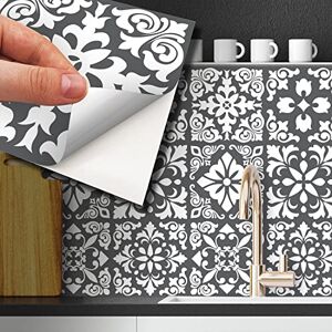 WALPLUS 72pcs 15cm/17.43sqft Dark Grey Spanish Renaissance Tiles Removable Peel and Stick Mosaic Tiles Vinyl Self Adhesive Backsplash Bathroom Kitchen Stick On Tile Paint Tile On Wall WALPLUS 72pcs 15cm/17.43sqft Dark Grey Spanish Renaissance Tiles Removable Peel and Stick Mosaic Tiles Vinyl Self Adhesive Backsplash Bathroom Kitchen Stick On Tile Paint Tile On Wall