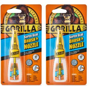 Gorilla Super Glue 2-in-1 Brush & Nozzle, 12g (2 Pack) – All Purpose, Fast Setting, Dual Application with Anti-Clog Cap Ideal for Metal, Ceramics, Leather & More Gorilla Super Glue 2-in-1 Brush & Nozzle, 12g (2 Pack) – All Purpose, Fast Setting, Dual Application with Anti-Clog Cap Ideal for Metal, Ceramics, Leather & More