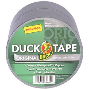 Duck Tape Original Silver, 50mm x 50m (Twin Pack), the Original High Strength Waterproof Gaffer and Duct Adhesive Cloth Repair Tape Duck Tape Original Silver, 50mm x 50m (Twin Pack), the Original High Strength Waterproof Gaffer and Duct Adhesive Cloth Repair Tape