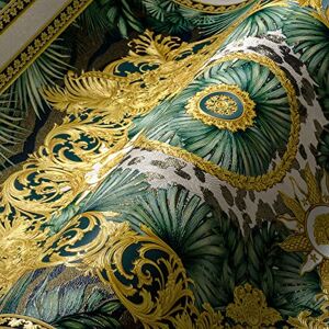 A.S. Création Versace Wallpaper Jungle Wallpaper Luxury 387034 Green Gold White Palm Leaves Designer Logo 10.05 x 0.70 m Made in Germany A.S. Création Versace Wallpaper Jungle Wallpaper Luxury 387034 Green Gold White Palm Leaves Designer Logo 10.05 x 0.70 m Made in Germany