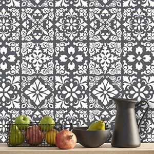 WALPLUS 96pcs 15cm/23.24sqft Dark Grey Spanish Renaissance Tiles Removable Peel and Stick Mosaic Tiles Vinyl Self Adhesive Backsplash Bathroom Kitchen Stick On Tile Paint Tile On Wall WALPLUS 96pcs 15cm/23.24sqft Dark Grey Spanish Renaissance Tiles Removable Peel and Stick Mosaic Tiles Vinyl Self Adhesive Backsplash Bathroom Kitchen Stick On Tile Paint Tile On Wall