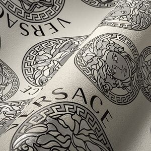 A.S. Création Versace Wallpaper White Black Silver Luxury Designer Non-Woven Wallpaper Logo Medusa 386102 10.05 x 0.70 m Made in Germany A.S. Création Versace Wallpaper White Black Silver Luxury Designer Non-Woven Wallpaper Logo Medusa 386102 10.05 x 0.70 m Made in Germany