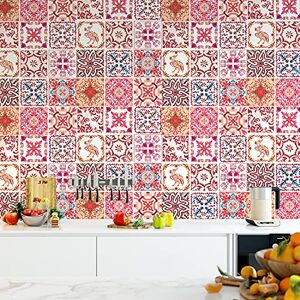 WALPLUS 15cm(6") 24 pcs Moroccan Rose Red Mosaic Wall Tile Stickers Peel and Stick Backsplash Self-Adhesive Vinyl Home Decoration DIY Living Bedroom Splashbacks for Kitchen Tile Paint Stick on Tiles WALPLUS 15cm(6") 24 pcs Moroccan Rose Red Mosaic Wall Tile Stickers Peel and Stick Backsplash Self-Adhesive Vinyl Home Decoration DIY Living Bedroom Splashbacks for Kitchen Tile Paint Stick on Tiles