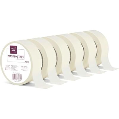 IDEA HOME 6 Pieces Masking Tape, Width 48 mm, Length 50 m Painter's Masking Tape for Precision Painting, Easy Removal, Neutral IDEA HOME 6 Pieces Masking Tape, Width 48 mm, Length 50 m Painter's Masking Tape for Precision Painting, Easy Removal, Neutral