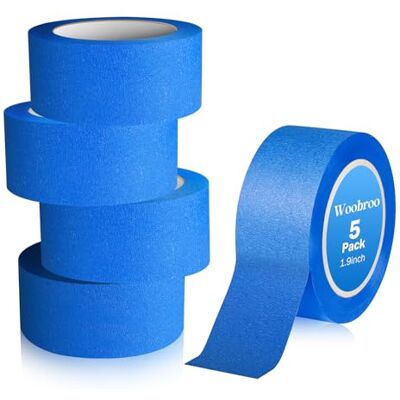 Woobroo 5 Rolls Blue Painters Tape 50mm×50m Heat & UV Resistant, Easy Peel Masking Tape for Painting Projects, Crafts, Renovations & Edge Finishing Woobroo 5 Rolls Blue Painters Tape 50mm×50m Heat & UV Resistant, Easy Peel Masking Tape for Painting Projects, Crafts, Renovations & Edge Finishing