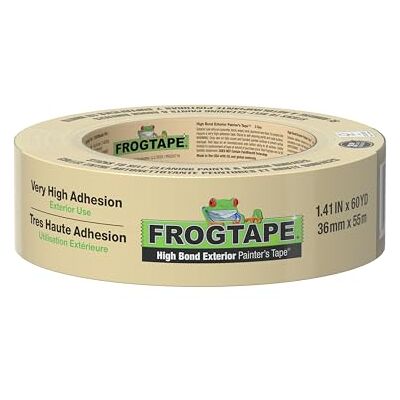 Frog Tape High Bond Exterior Painters Masking Tape 36mm x 55m, High Adhesion for Painting Outdoors, Painters Tape for Exterior Surfaces, Wood, Metal, PVC and Glass Frog Tape High Bond Exterior Painters Masking Tape 36mm x 55m, High Adhesion for Painting Outdoors, Painters Tape for Exterior Surfaces, Wood, Metal, PVC and Glass