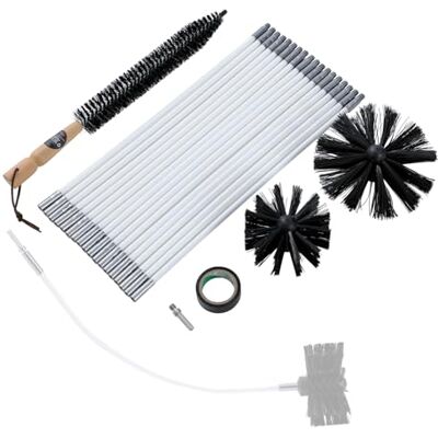 KATSU Tools 24-Piece Chimney Cleaning Brush Kit, Duct Vent Cleaning Tools 18 x 16" Flexible Rods, 4" & 6" Brush Head, Wood Long Brush and Storage Bag, for Flue/Fireplace/Sewage Pipe/Fume Hood KATSU Tools 24-Piece Chimney Cleaning Brush Kit, Duct Vent Cleaning Tools 18 x 16" Flexible Rods, 4" & 6" Brush Head, Wood Long Brush and Storage Bag, for Flue/Fireplace/Sewage Pipe/Fume Hood
