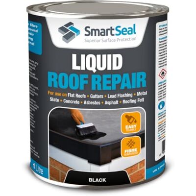 SmartSeal Liquid Roof Repair Black – 1 Litre – Liquid Roof Coating & Leak Repair Sealer for Flat Roofs, Shed Roofs, Gutters, Flashings, Metal, Concrete, Roofing Felt – Waterproof, Seamless Membrane SmartSeal Liquid Roof Repair Black – 1 Litre – Liquid Roof Coating & Leak Repair Sealer for Flat Roofs, Shed Roofs, Gutters, Flashings, Metal, Concrete, Roofing Felt – Waterproof, Seamless Membrane
