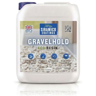 SIRAMICO COATINGS GRAVELHOLD ECO Resin 5 litres Waterbased Binder for Gravel Stones and Mulch on Borders, Patios & Garden Paths. Non Toxic & Pet Friendly SIRAMICO COATINGS GRAVELHOLD ECO Resin 5 litres Waterbased Binder for Gravel Stones and Mulch on Borders, Patios & Garden Paths. Non Toxic & Pet Friendly