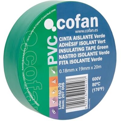 Cofan 207005 Insulating Tapes (Quartz, 19 x 20 m/180 microns Green Cofan 207005 Insulating Tapes (Quartz, 19 x 20 m/180 microns Green