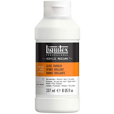 Liquitex 6208 Professional Gloss Varnish for Acrylic Paints, Archival Quality, Does Not Yellow, Dries Clear 237 ml Bottle Liquitex 6208 Professional Gloss Varnish for Acrylic Paints, Archival Quality, Does Not Yellow, Dries Clear 237 ml Bottle