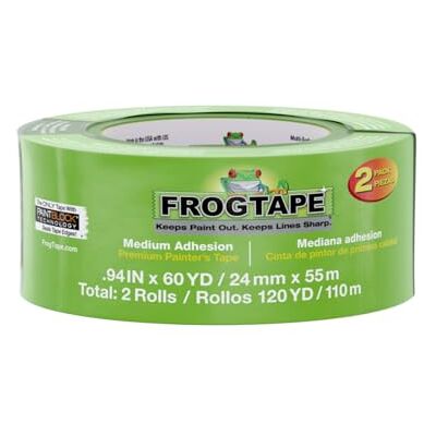 Frog Tape Multi-Surface Masking Tape for Painting 24mm x 55m, Decorators Tape, Painters Masking Tape for Indoor Painting & Decorating Pack of 2 Frog Tape Multi-Surface Masking Tape for Painting 24mm x 55m, Decorators Tape, Painters Masking Tape for Indoor Painting & Decorating Pack of 2
