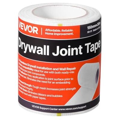 VEVOR Drywall Mesh Tape, 150mm W x 30m L Self-Adhesive Fiberglass Drywall Joint Tape, 12 Rolls Dry Wall Patch for Easy Sheetrock Ceiling Crack Repair, to Achieve Smooth Even Wall Surface VEVOR Drywall Mesh Tape, 150mm W x 30m L Self-Adhesive Fiberglass Drywall Joint Tape, 12 Rolls Dry Wall Patch for Easy Sheetrock Ceiling Crack Repair, to Achieve Smooth Even Wall Surface