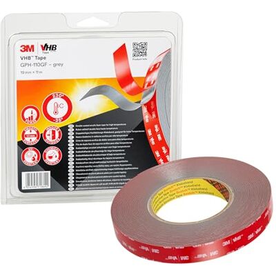 VHB 3M GPH-110GF Double Sided Adhesive Tape Designed to create durable and reliable bonds for high temperatures and multi material bonding 19mm x 11m, Thickness 1.1mm, Grey (1 Roll) VHB 3M GPH-110GF Double Sided Adhesive Tape Designed to create durable and reliable bonds for high temperatures and multi material bonding 19mm x 11m, Thickness 1.1mm, Grey (1 Roll)