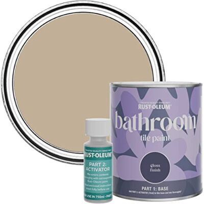 Rust-Oleum Brown Water-Resistant Bathroom Tile Paint in Gloss Finish Salted Caramel 750ml Rust-Oleum Brown Water-Resistant Bathroom Tile Paint in Gloss Finish Salted Caramel 750ml