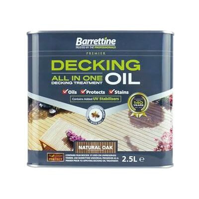 Barrettine Decking Oil (Natural Oak, 2.5L) UV & Fade Resistant All-in-One Outdoor Decking Treatment, Water Repellent Deck Oil for Exterior Timber & Structures Barrettine Decking Oil (Natural Oak, 2.5L) UV & Fade Resistant All-in-One Outdoor Decking Treatment, Water Repellent Deck Oil for Exterior Timber & Structures