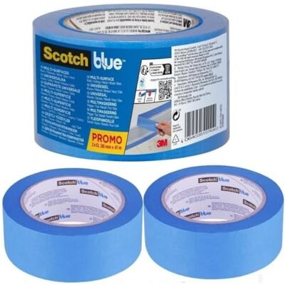 ScotchBlue Multi-Surface Masking Tape, 2 Rolls, 36 mm x 41 m Scotch Adhesive Blue Painters Tape, For Painting and Decorating, Indoor & Outdoor, Sticks Well, 100% PEFC ScotchBlue Multi-Surface Masking Tape, 2 Rolls, 36 mm x 41 m Scotch Adhesive Blue Painters Tape, For Painting and Decorating, Indoor & Outdoor, Sticks Well, 100% PEFC