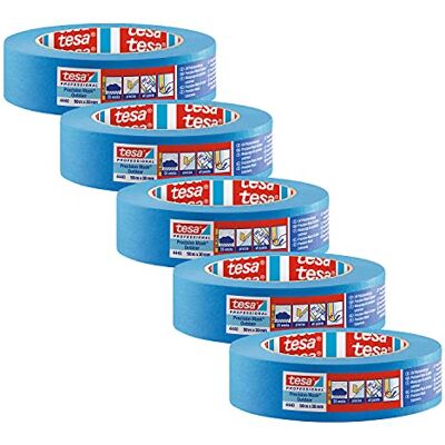 tesa UK tesa Precision Masking Tape 4440 Outdoor UV-PLUS Pack of 5 Weatherproof Painter's Masking Tape for Outdoor Use for Precise Masking and Covering Blue 50 m x 30 mm Each tesa UK tesa Precision Masking Tape 4440 Outdoor UV-PLUS Pack of 5 Weatherproof Painter's Masking Tape for Outdoor Use for Precise Masking and Covering Blue 50 m x 30 mm Each
