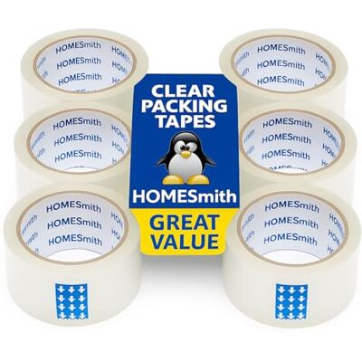 HomeSmith 24 Rolls Clear Parcel Tape – Strong Adhesive Packing Tape 48mm x 66m, Ideal for Moving Boxes, Home & Office Storage HomeSmith 24 Rolls Clear Parcel Tape – Strong Adhesive Packing Tape 48mm x 66m, Ideal for Moving Boxes, Home & Office Storage