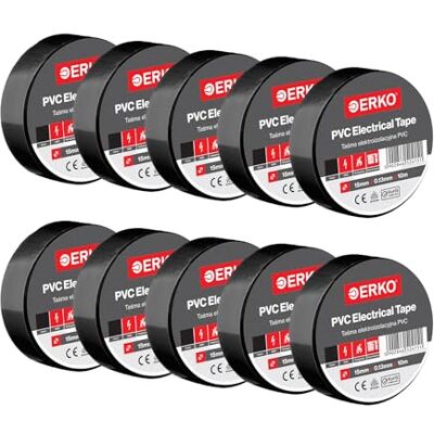 ERKO Black Electrical Insulation Tape - 15 mm x 10 m - Electrical Insulation Tapes ERKO Black Electrical Insulation Tape - 15 mm x 10 m - Electrical Insulation Tapes