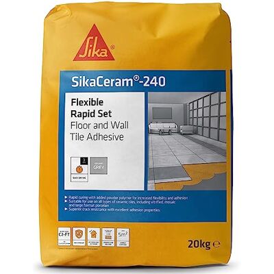 Sika Ceram 240 Flexible Rapid Set Floor and Wall Tile Adhesive – Excellent Adhesion Properties – Rapid Setting – Grey – 20 kg Sika Ceram 240 Flexible Rapid Set Floor and Wall Tile Adhesive – Excellent Adhesion Properties – Rapid Setting – Grey – 20 kg