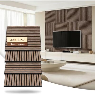 JUWEI DIRECT AKK-Star Acoustic Wall Panels 3D Decorative Soundproof Sound Absorbing Panels for Walls & Ceilings Suitable for Living Room, Meeting Room, TV Wall(Walnut 4#, 4Pack-60cm) JUWEI DIRECT AKK-Star Acoustic Wall Panels 3D Decorative Soundproof Sound Absorbing Panels for Walls & Ceilings Suitable for Living Room, Meeting Room, TV Wall(Walnut 4#, 4Pack-60cm)