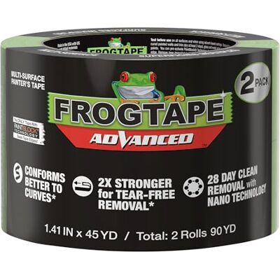Frog Tape Green Advanced Painters Masking Tape Multi-Surface with PAINTBLOCK, Conforms Around Curves & Contours, Tear-Free Removability 36mm x 41.1m Twin Pack Frog Tape Green Advanced Painters Masking Tape Multi-Surface with PAINTBLOCK, Conforms Around Curves & Contours, Tear-Free Removability 36mm x 41.1m Twin Pack