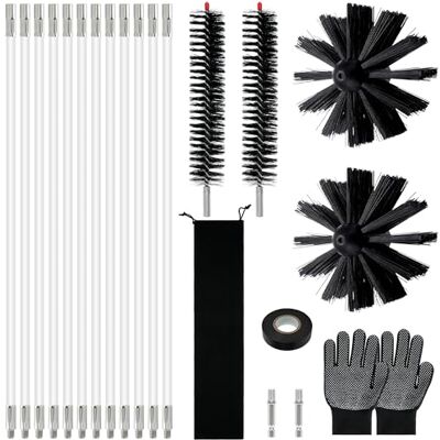 rloao 21Pcs Chimney Cleaning Brush Kit, Duct Vent Rotary Cleaning Tools 12 Nylon Rods, 4 Brush Heads, and 2 Hex Adapters, Flexible Chimney Sweep Kit for Flue Fireplace Sewage Pipe Fume Hood rloao 21Pcs Chimney Cleaning Brush Kit, Duct Vent Rotary Cleaning Tools 12 Nylon Rods, 4 Brush Heads, and 2 Hex Adapters, Flexible Chimney Sweep Kit for Flue Fireplace Sewage Pipe Fume Hood