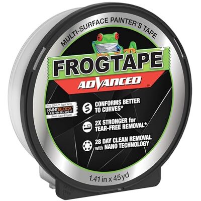 Frog Tape Green Advanced Painters Masking Tape Multi-Surface with PAINTBLOCK, Conforms Around Curves & Contours, Tear-Free Removability 36mm x 41.1m Frog Tape Green Advanced Painters Masking Tape Multi-Surface with PAINTBLOCK, Conforms Around Curves & Contours, Tear-Free Removability 36mm x 41.1m