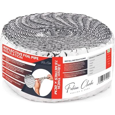 Fabian Clarke London Pipe Lagging Foil Insulation Wrap 7.5m x 80mm Thermal Energy Saving for Internal or External Pipe and Duct Insulation Fabian Clarke London Pipe Lagging Foil Insulation Wrap 7.5m x 80mm Thermal Energy Saving for Internal or External Pipe and Duct Insulation