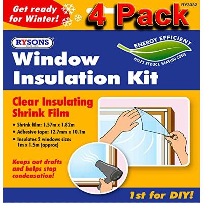 SKYTE ® 4 Pack Window Insulation Kit Home Office Shrink Clear Film Winter Draught Excluder Condensation Frost Heating Glass Double Glazing Cold Weatherproofing Transparent SKYTE ® 4 Pack Window Insulation Kit Home Office Shrink Clear Film Winter Draught Excluder Condensation Frost Heating Glass Double Glazing Cold Weatherproofing Transparent