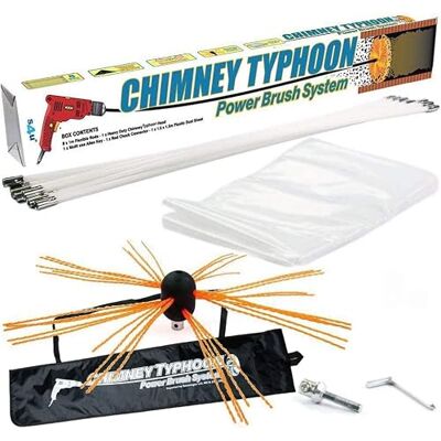 S4U Chimney Typhoon Power Sweeping Set Flexible Nylon Rods & Brush Head Rotary Drill Drive Chimney Kit Flue Cleaner Removes Soot 5 Metre Set – 16 Feet S4U Chimney Typhoon Power Sweeping Set Flexible Nylon Rods & Brush Head Rotary Drill Drive Chimney Kit Flue Cleaner Removes Soot 5 Metre Set – 16 Feet