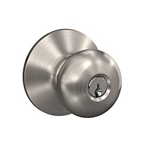 SCHLAGE F51A PLY 619 Plymouth Door Knob Keyed Entry Lock, Satin Nickel SCHLAGE F51A PLY 619 Plymouth Door Knob Keyed Entry Lock, Satin Nickel