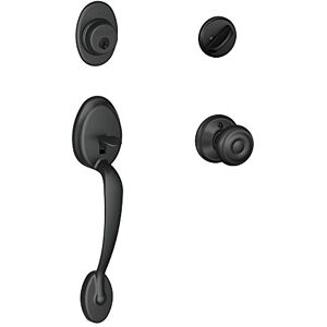 SCHLAGE Plymouth Single Cylinder Handleset and Georgian Knob, Matte Black (F60 PLY 622 GEO) SCHLAGE Plymouth Single Cylinder Handleset and Georgian Knob, Matte Black (F60 PLY 622 GEO)