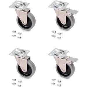 Emuca Pack of 4 grey swivel castors for furniture (2 with brake and 2 without brake) 75mm (2,9 inch) diameter with fixing plate and ball bearings Emuca Pack of 4 grey swivel castors for furniture (2 with brake and 2 without brake) 75mm (2,9 inch) diameter with fixing plate and ball bearings